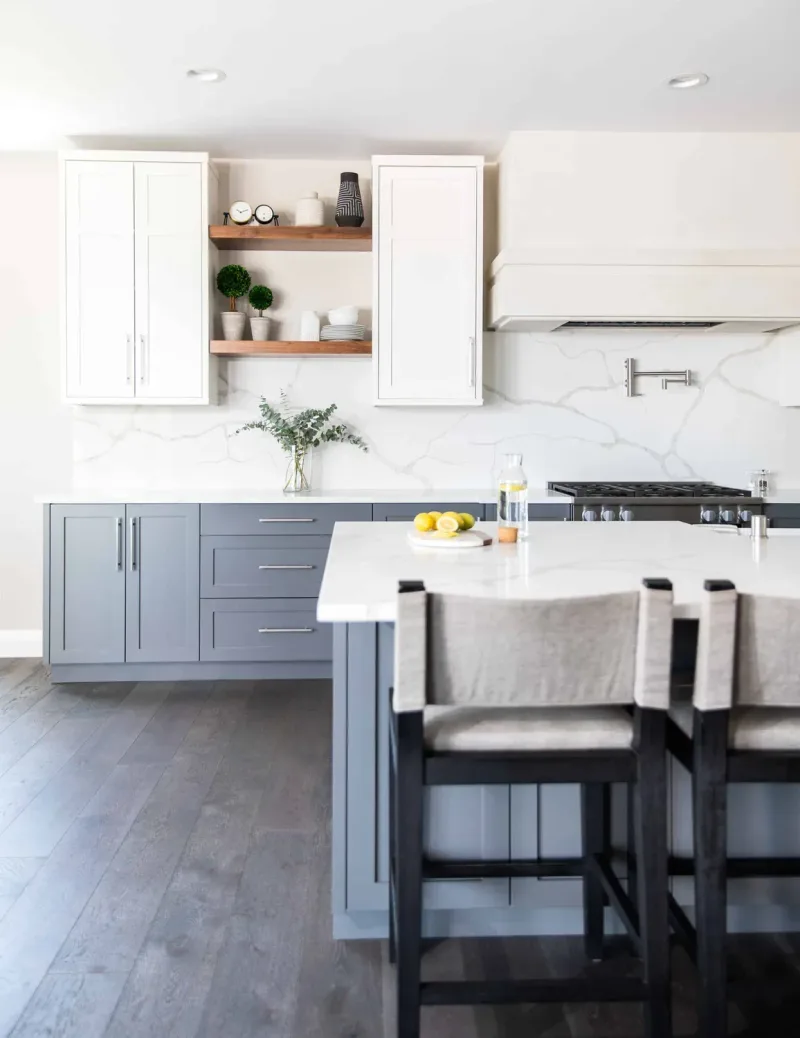 white kitchen and shelves