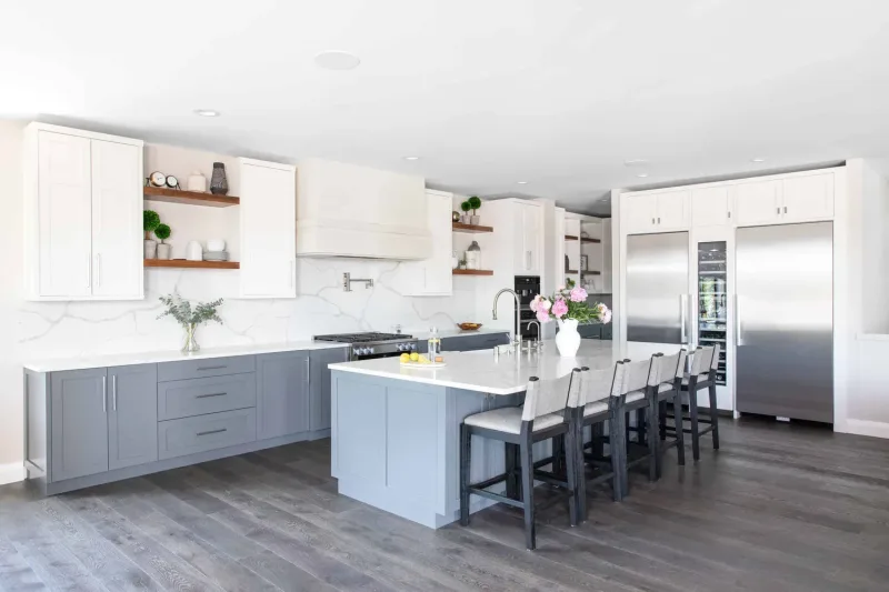 white and dark gray kitchen