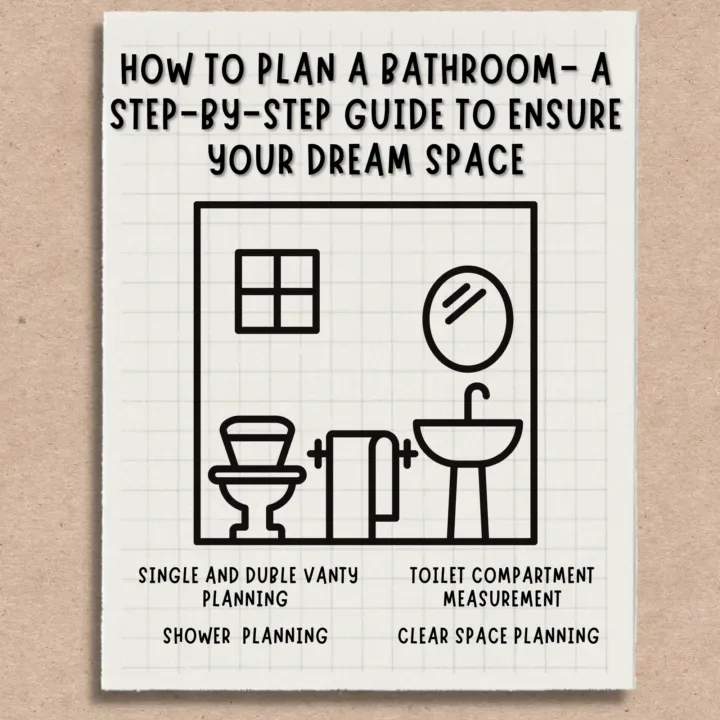 A sketched bathroom on graph paper titled How to plan a bathroom, a step-by-step guide