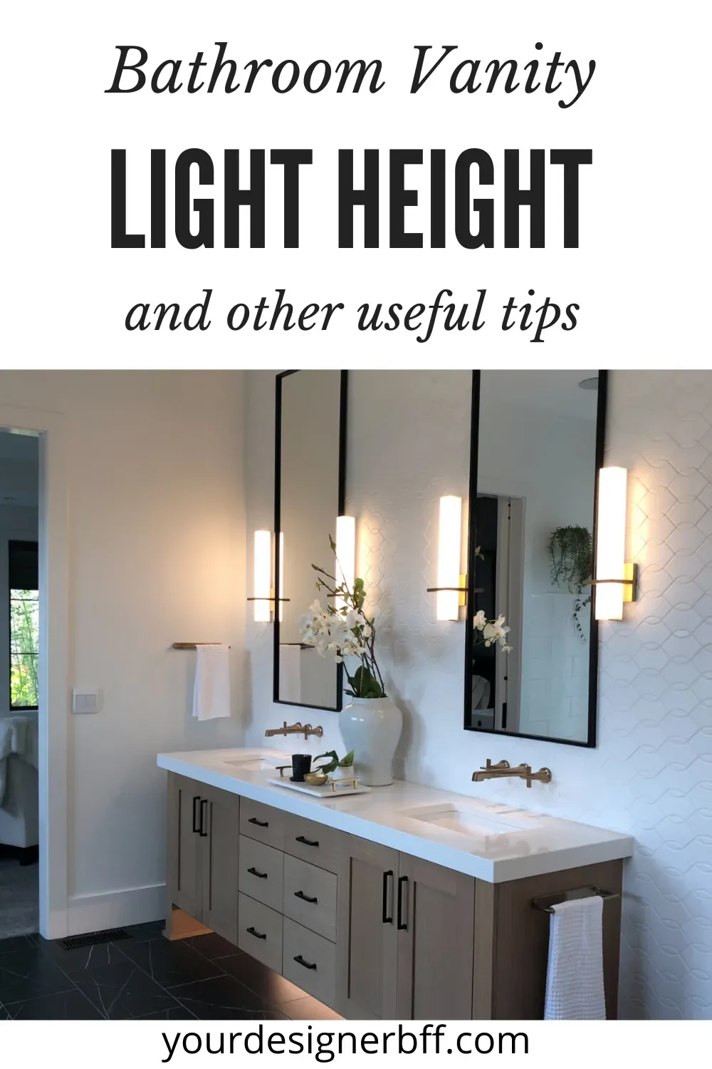 Pin graphic: bathroom vanity light height and other useful tips
