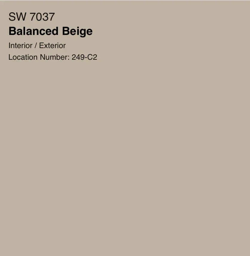 Sherwin-Williams Balanced Beige SW 7037, a warm mid-tone beige paint swatch