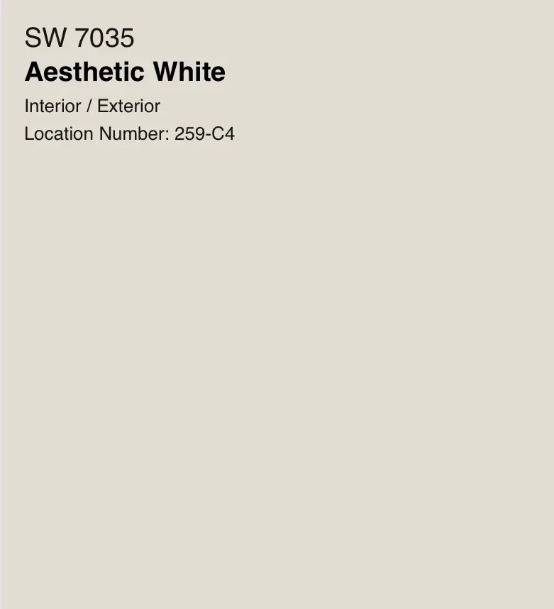Sherwin-Williams Aesthetic White SW 7035, a pale greige paint swatch