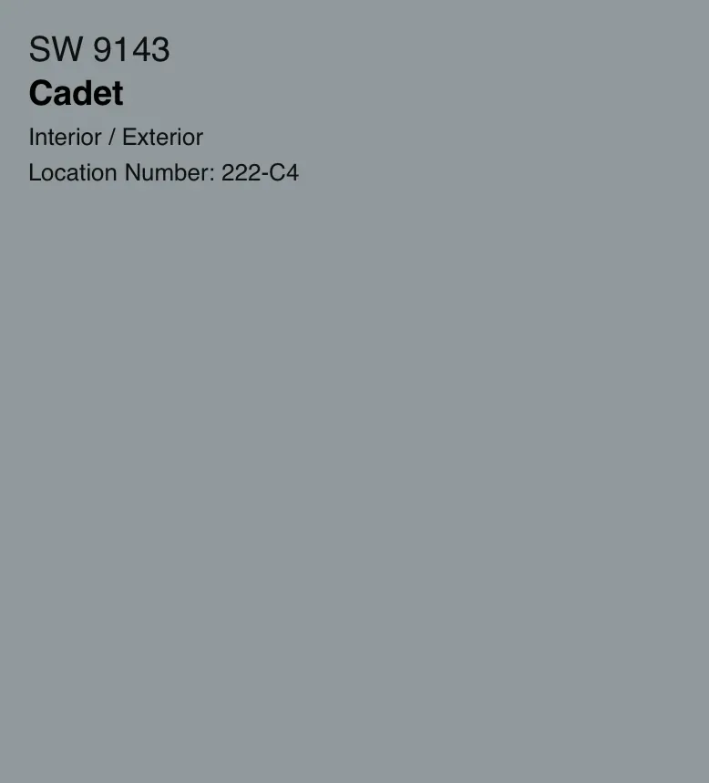Sherwin-Williams Cadet SW 9143, a slate blue-grey paint swatch