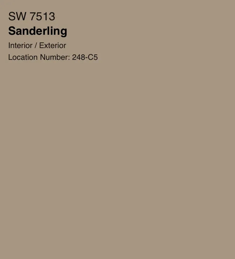 Sherwin-Williams Sanderling SW 7513, a warm taupe paint swatch