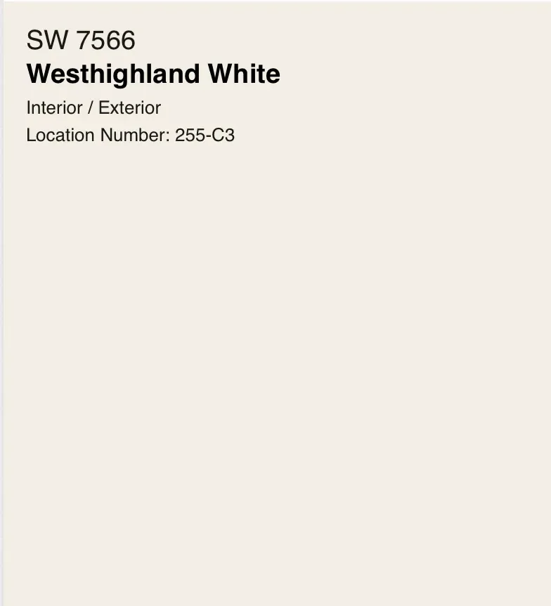 Sherwin-Williams Westhighland White SW 7566, a warm off-white paint swatch
