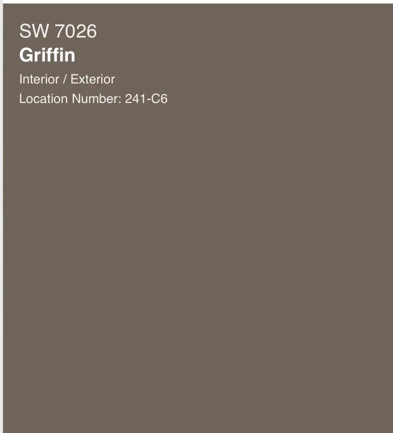 Sherwin-Williams Griffin SW 7026, a dark warm taupe paint swatch
