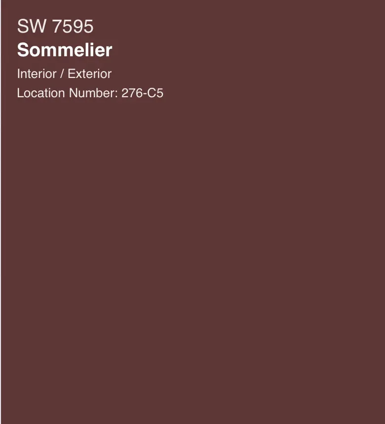 Sherwin-Williams Sommelier SW 7595, a deep burgundy paint swatch