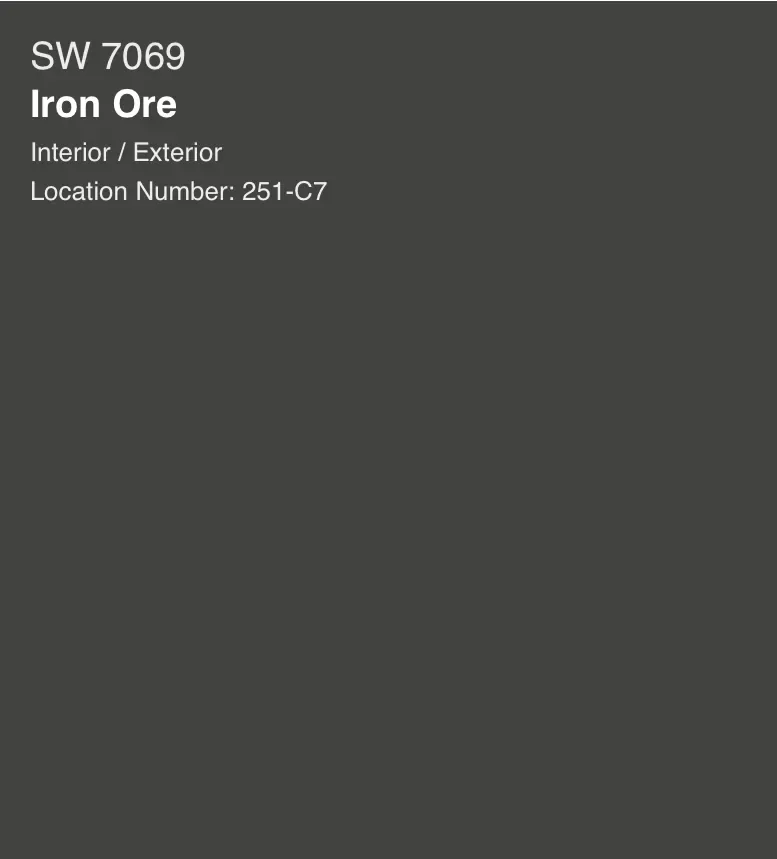 Sherwin-Williams Iron Ore SW 7069, a near-black charcoal paint swatch