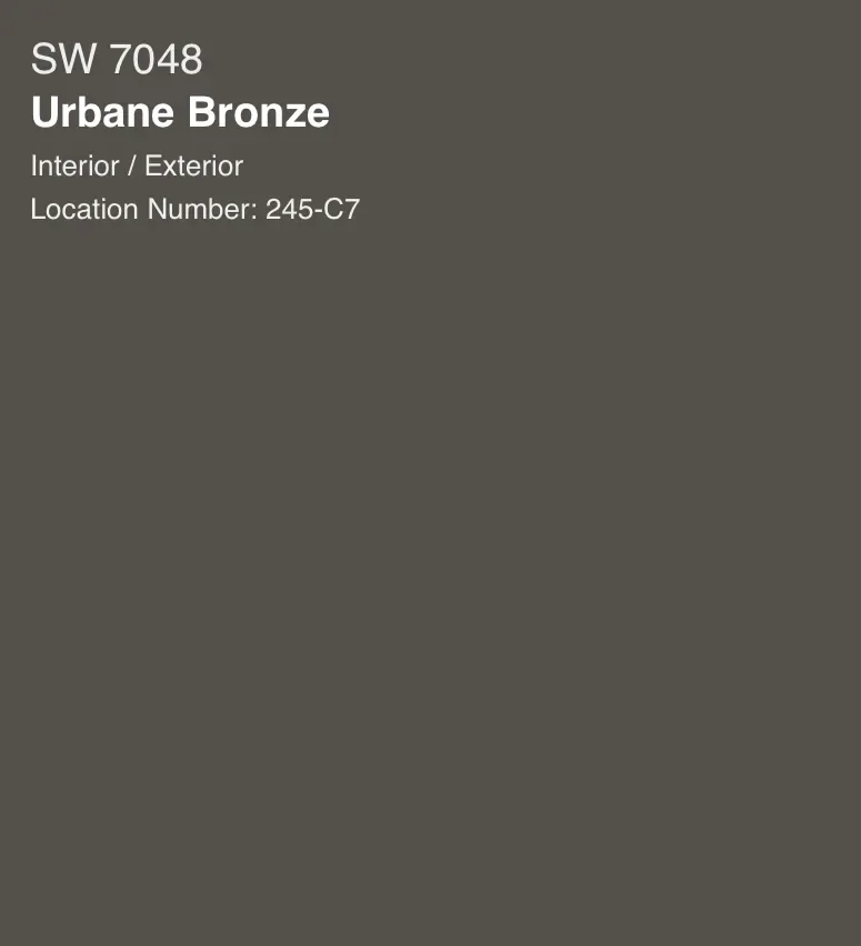 Sherwin-Williams Urbane Bronze SW 7048, a dark warm grey-brown paint swatch