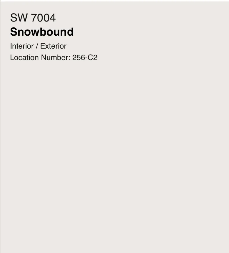 Sherwin-Williams Snowbound SW 7004, a soft warm white paint swatch