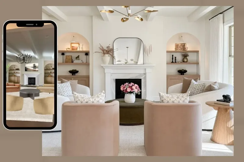 A living-room mood board laid out in Canva