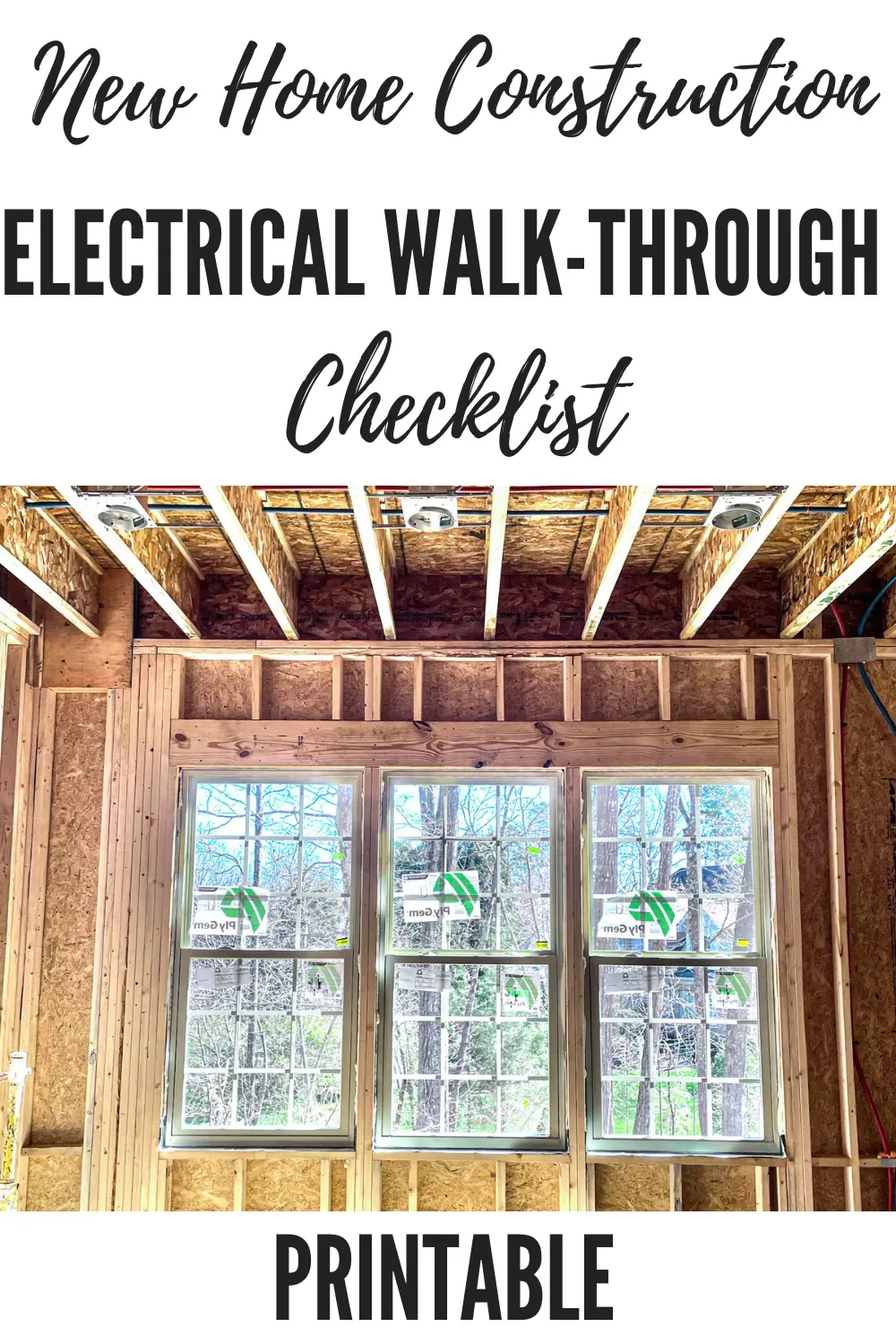 Pin graphic over a framed house interior: electrical walk-through checklist