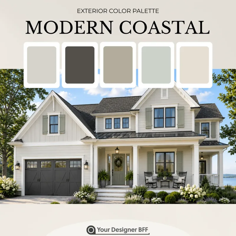 Modern coastal exterior paint palette