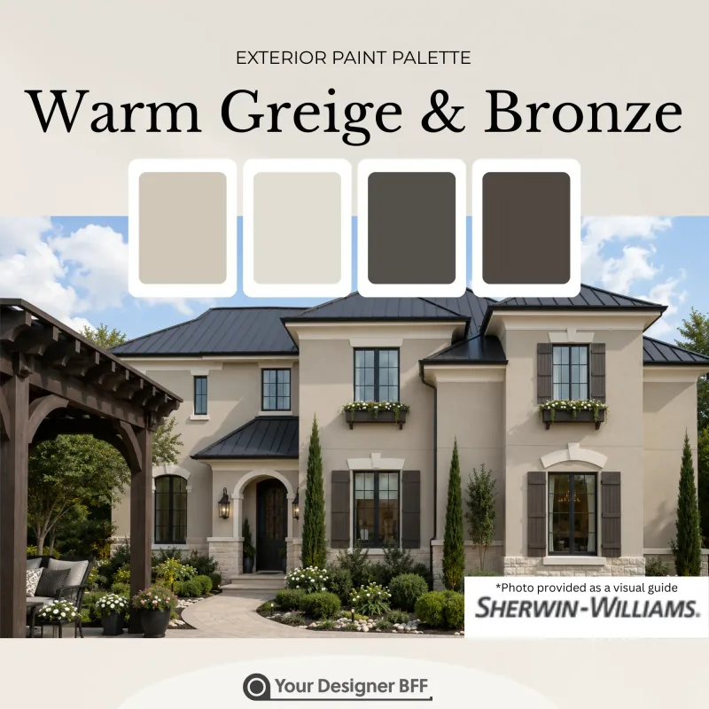 Warm greige and bronze exterior paint palette
