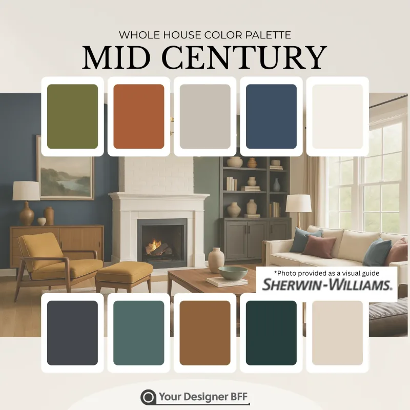 Mid-century modern interior paint palette