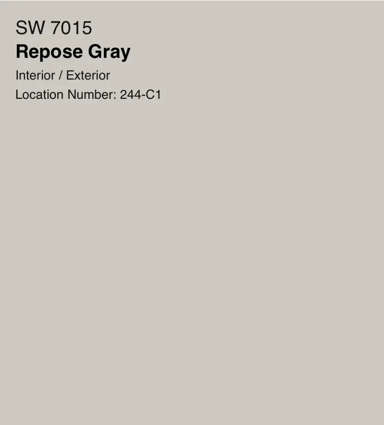 Sherwin-Williams Repose Gray SW 7015, a light cool grey paint swatch