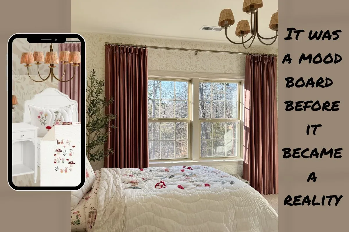 A mood board for a girl’s bedroom, made in Canva