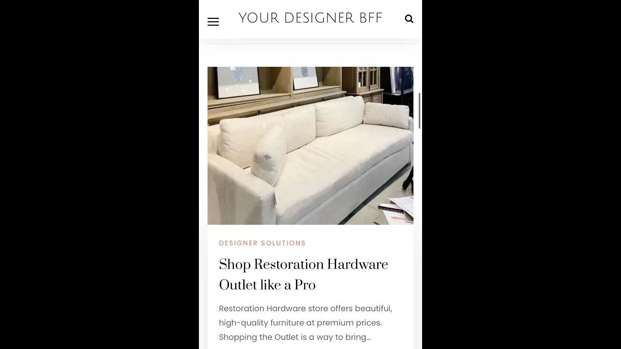 Video still of the post Shop Restoration Hardware Outlet like a Pro open on a phone