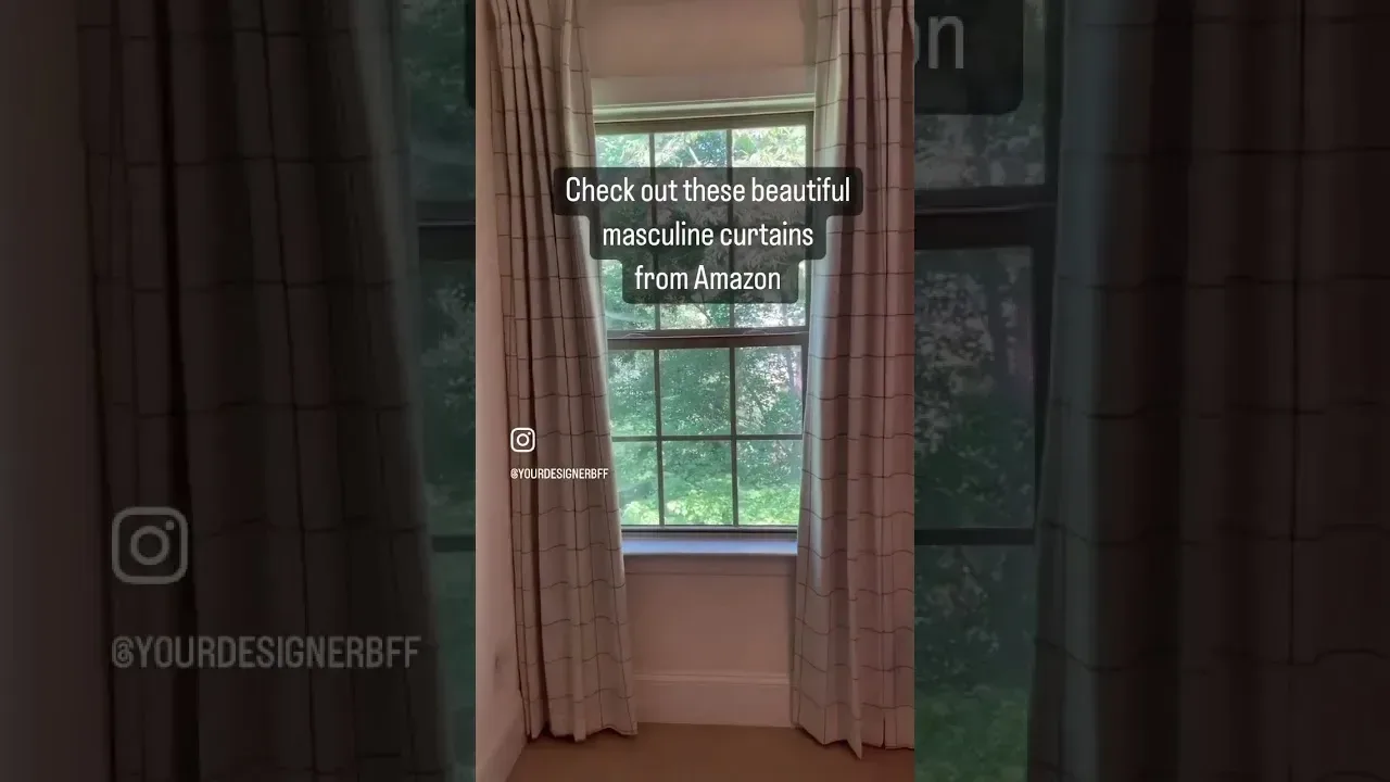 Video still of the checkered Amazon curtains hung at a small window