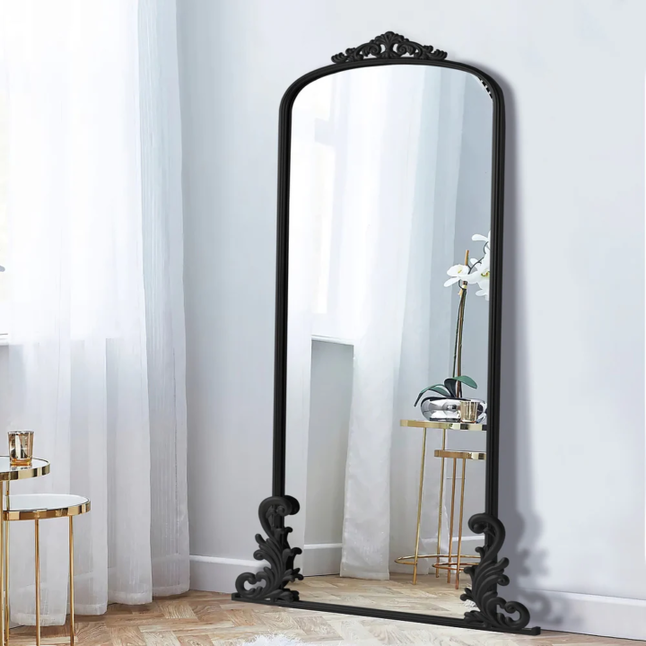 Modern Arched Full-Length Solid Iron Carving Floor Mirror