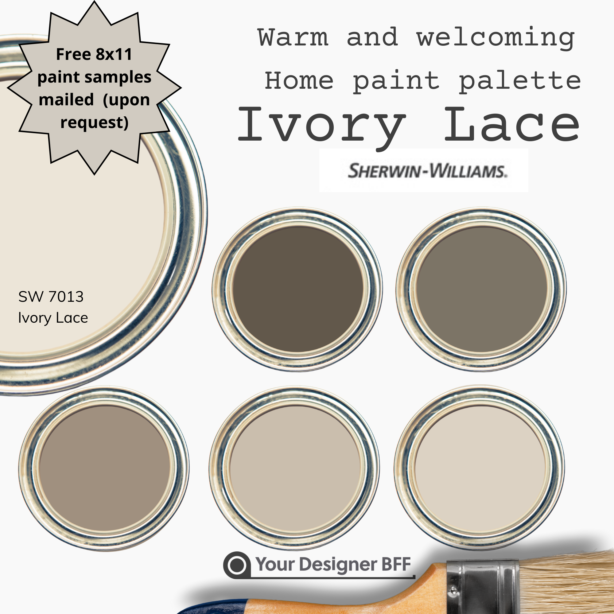 SW 7013 Ivory Lace Color Palette | Sherwin Williams Soft Neutral Paint Colors